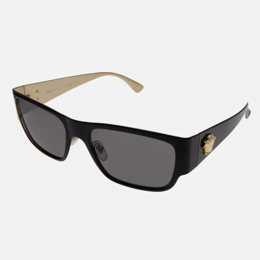New Versace Polarized Black Logo Mens Gold Sunglasses